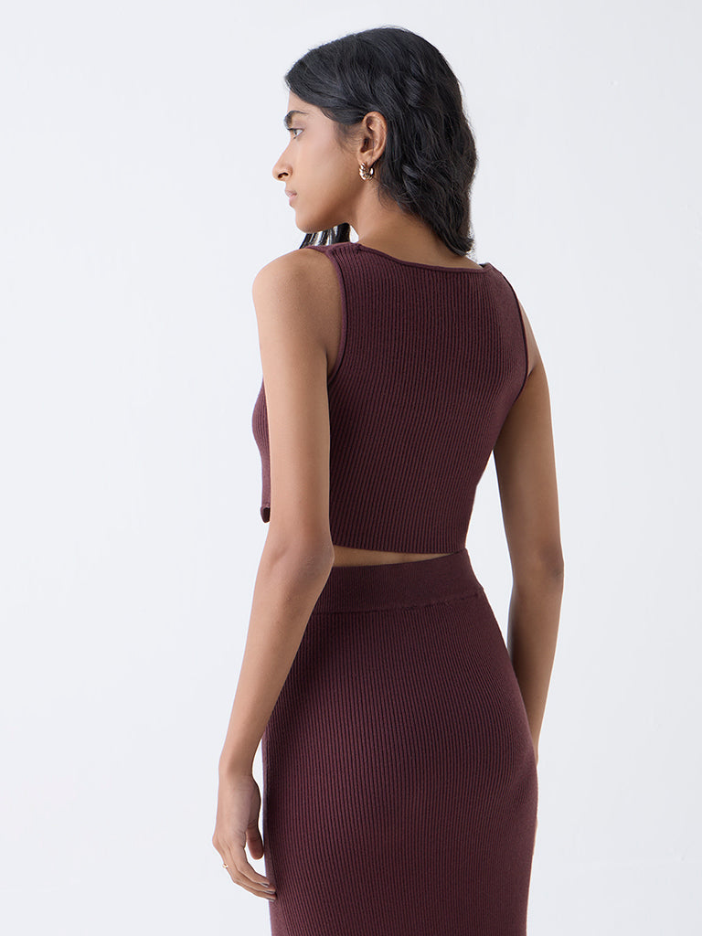 Nuon Dark Brown Ribbed Top