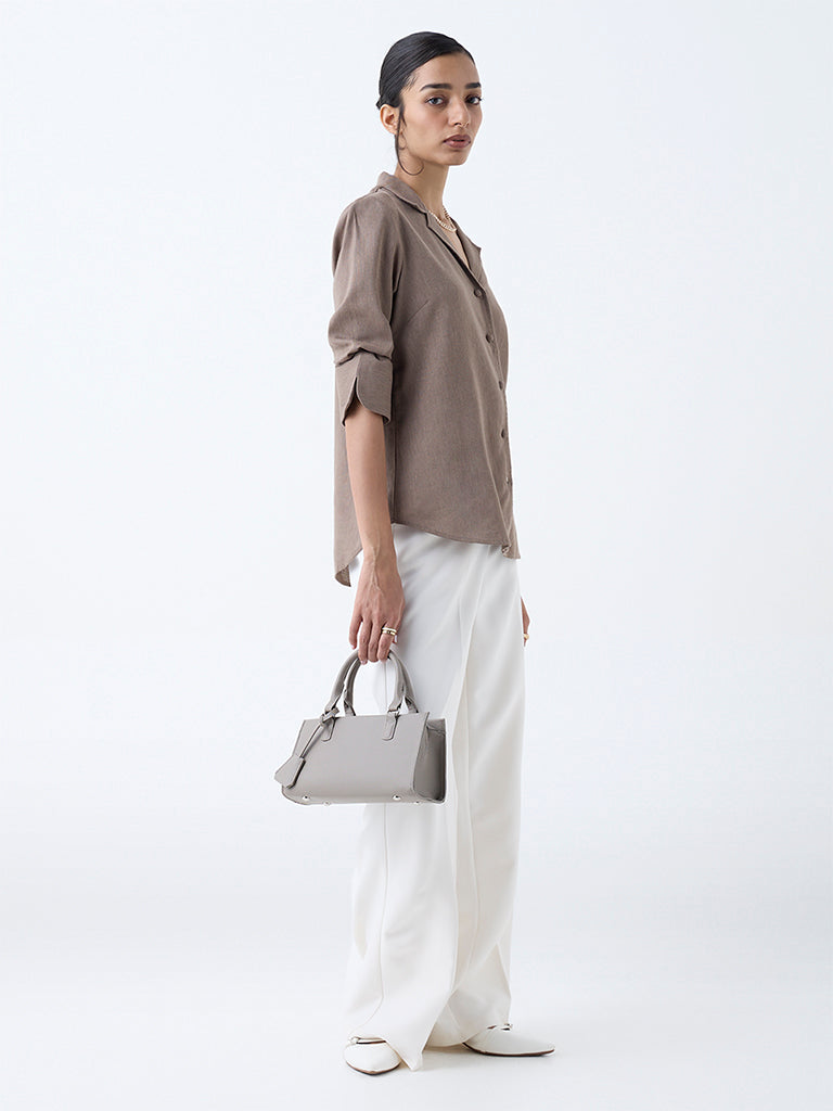 Wardrobe Taupe Solid Shirt