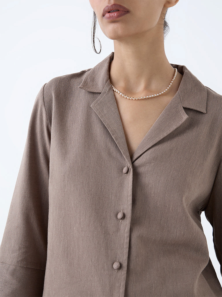 Wardrobe Taupe Solid Shirt