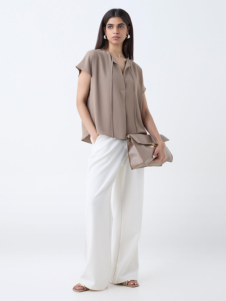 Wardrobe Beige Solid Cotton Top
