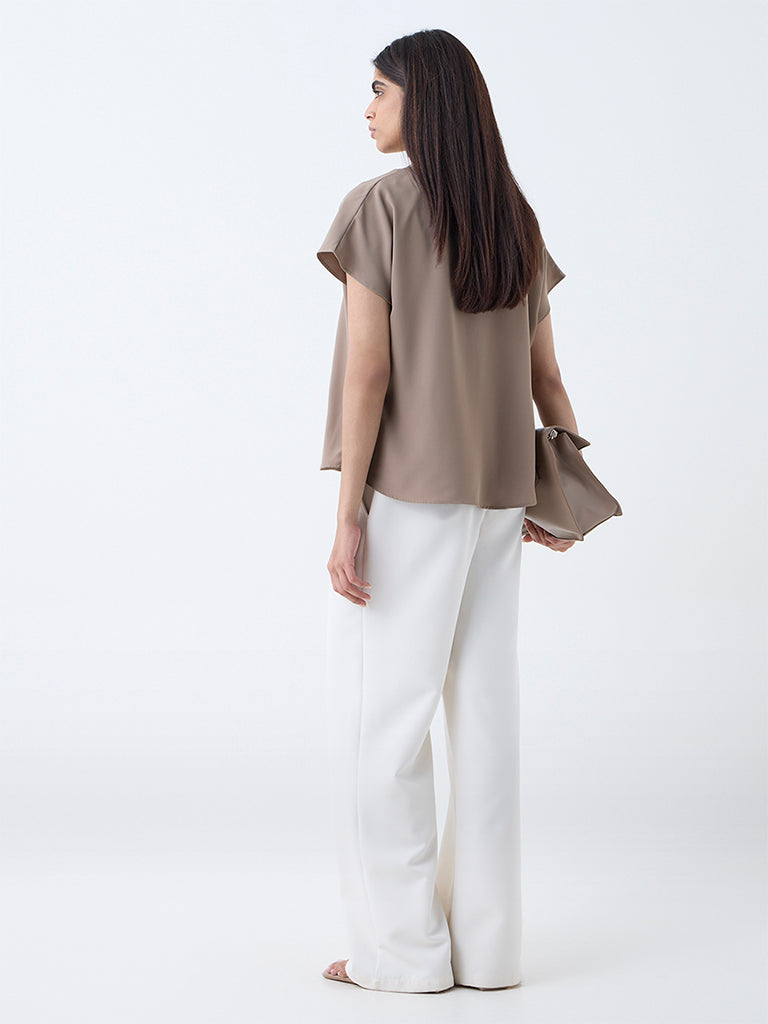 Wardrobe Beige Solid Cotton Top