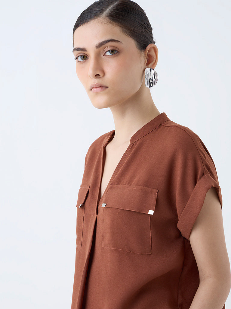 Westside Wardrobe Women's Tan Solid Top for Work Wear Zoomed View