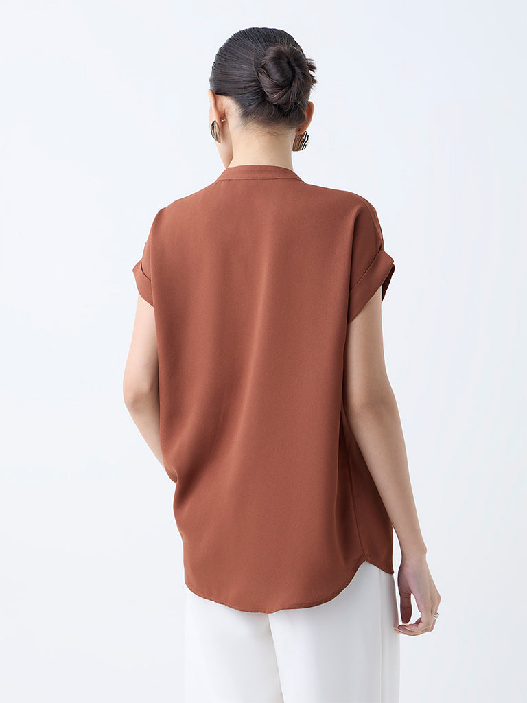Westside Wardrobe Women's Tan Solid Top for Work Wear Back View