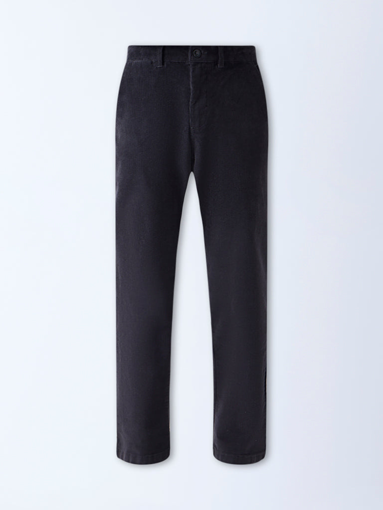 WES Casuals Black Relaxed-Fit Mid-Rise Corduroy Chinos