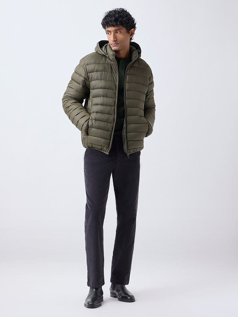 WES Casuals Black Relaxed-Fit Mid-Rise Corduroy Chinos