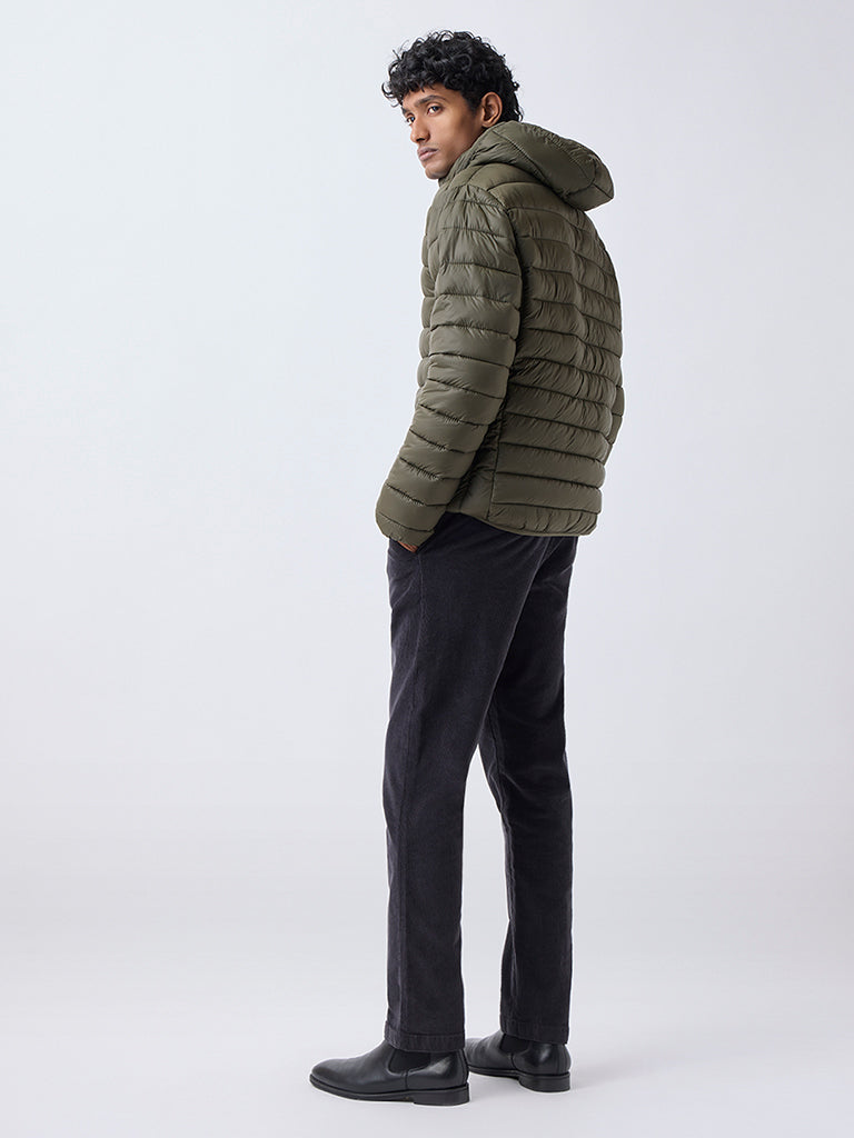 WES Casuals Black Relaxed-Fit Mid-Rise Corduroy Chinos