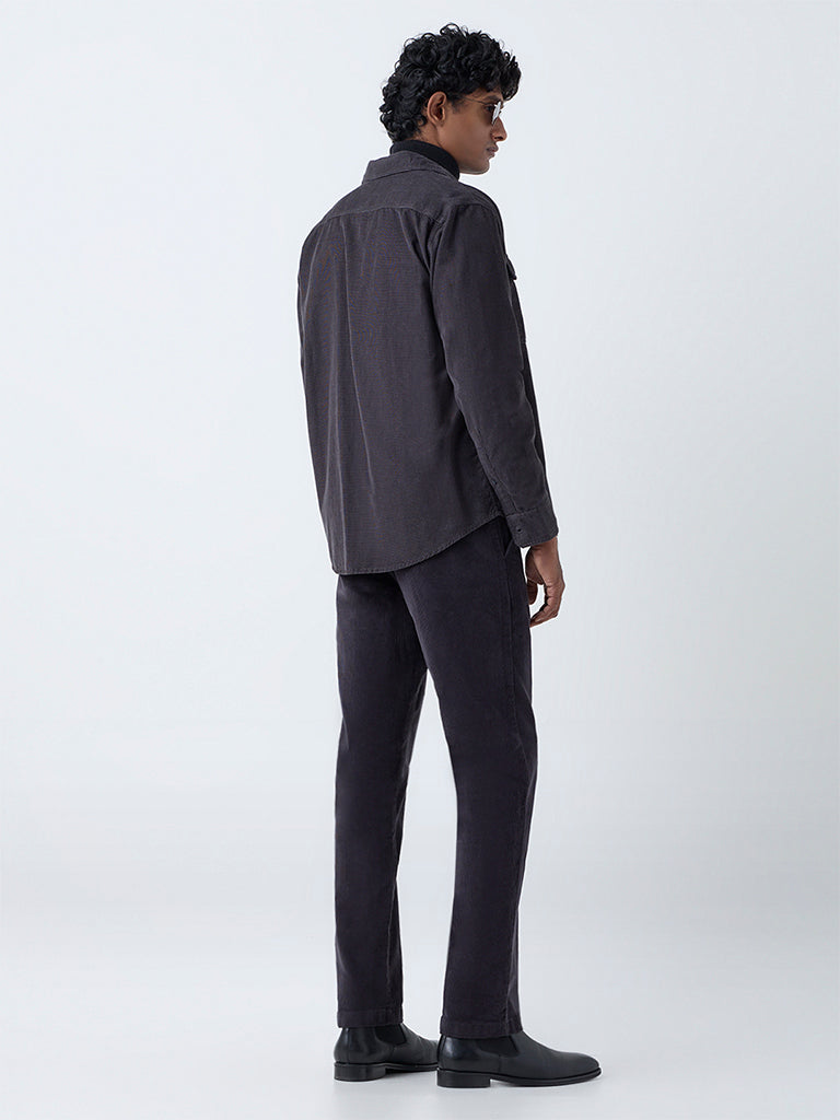WES Casuals Dark Grey Relaxed-Fit Mid-Rise Corduroy Chinos