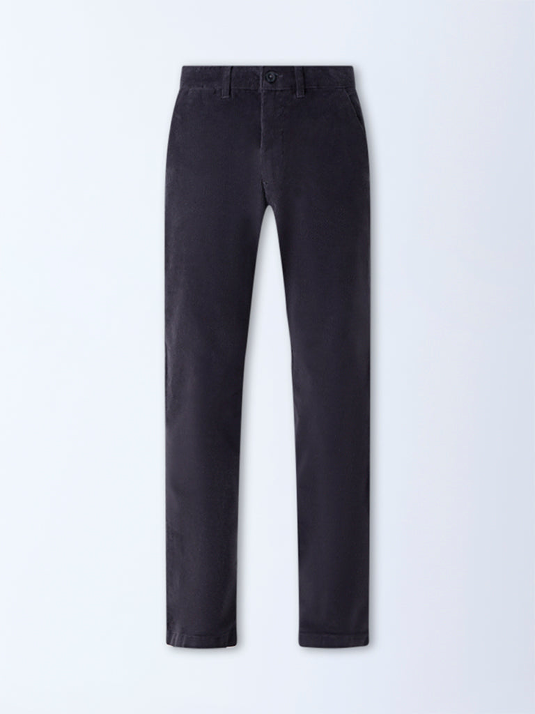 WES Casuals Dark Grey Relaxed-Fit Mid-Rise Corduroy Chinos