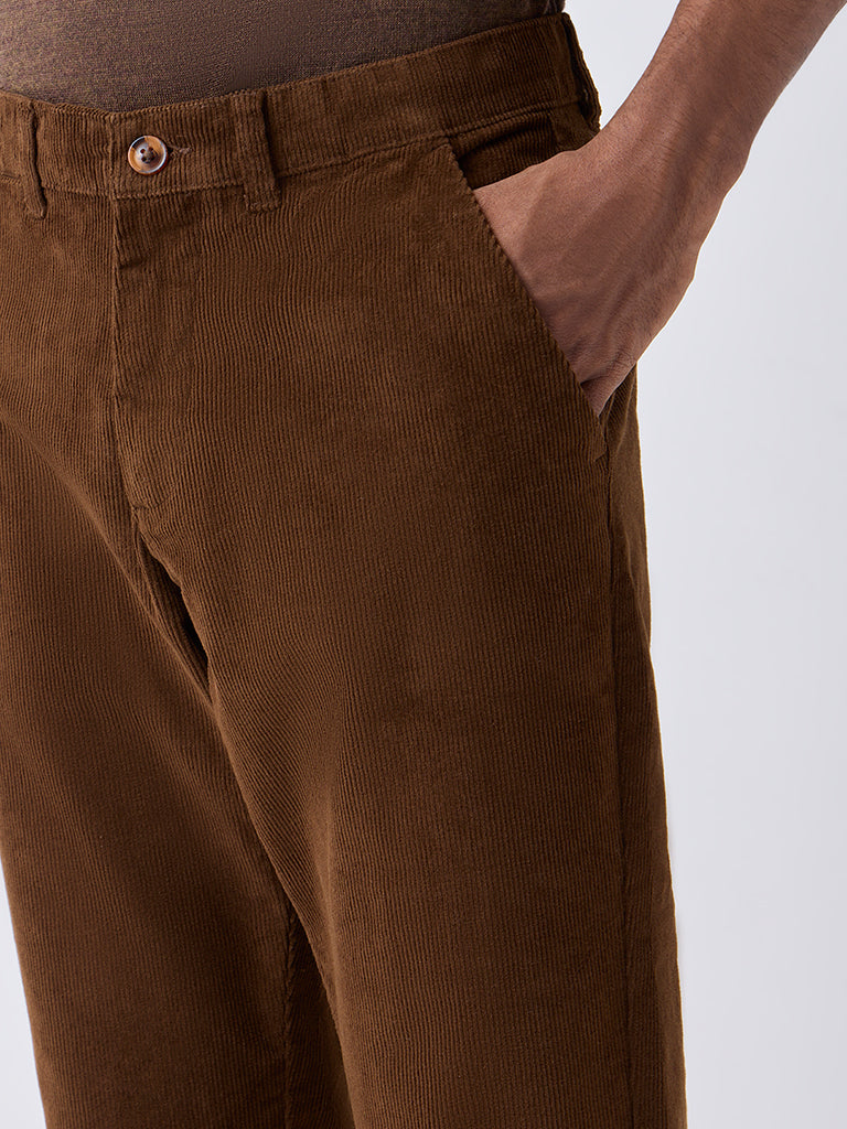 WES Casuals Tan Relaxed-Fit Mid-Rise Corduroy Chinos
