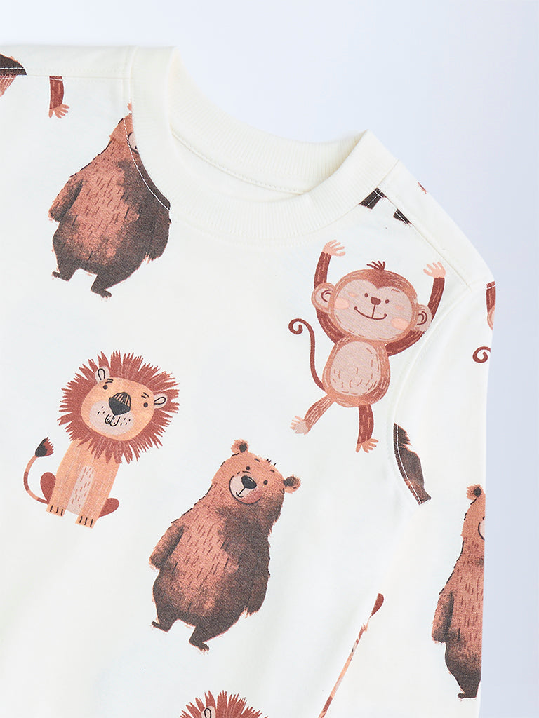 HOP Kids Off-White Animal Printed Cotton-Blend Sweatshirt