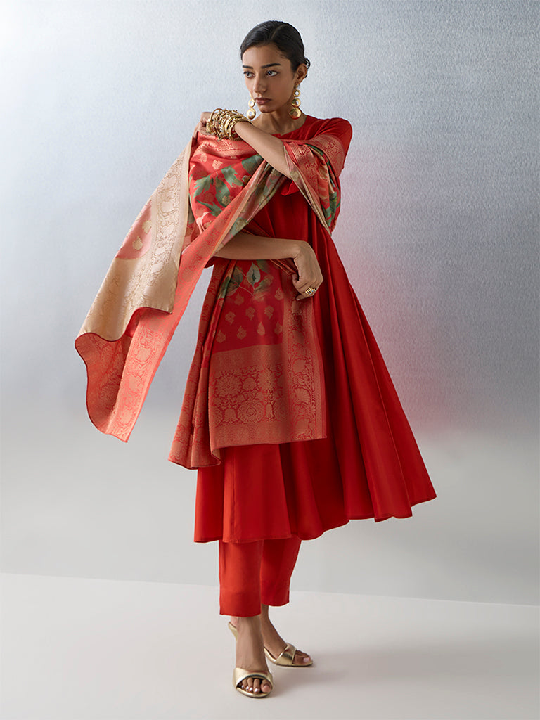 Vark Orange Solid Anarkali Ethnic Set