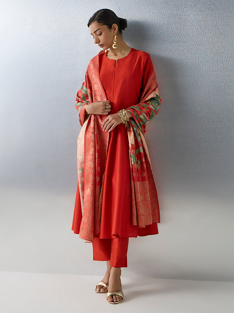 Vark Orange Solid Anarkali Ethnic Set