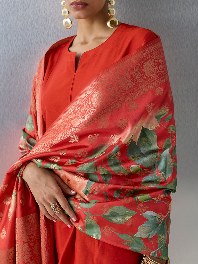 Vark Orange Solid Anarkali Ethnic Set