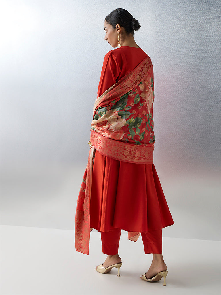 Vark Orange Solid Anarkali Ethnic Set