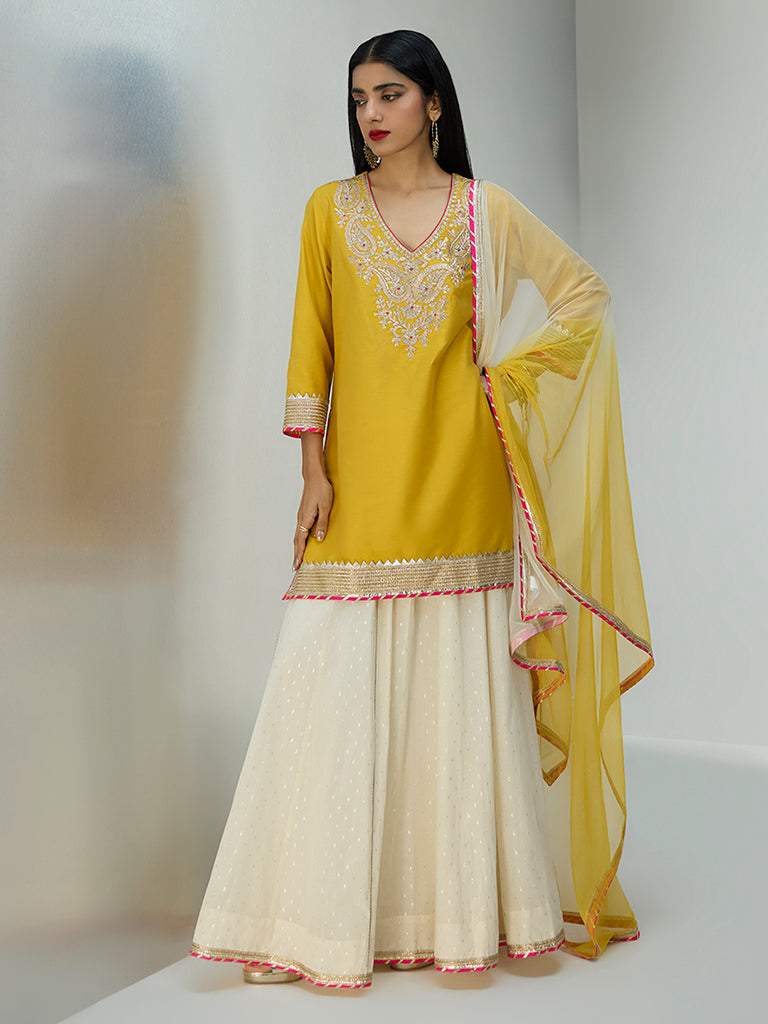 Vark Mustard Paisley Embellished A-Line Ethnic Set