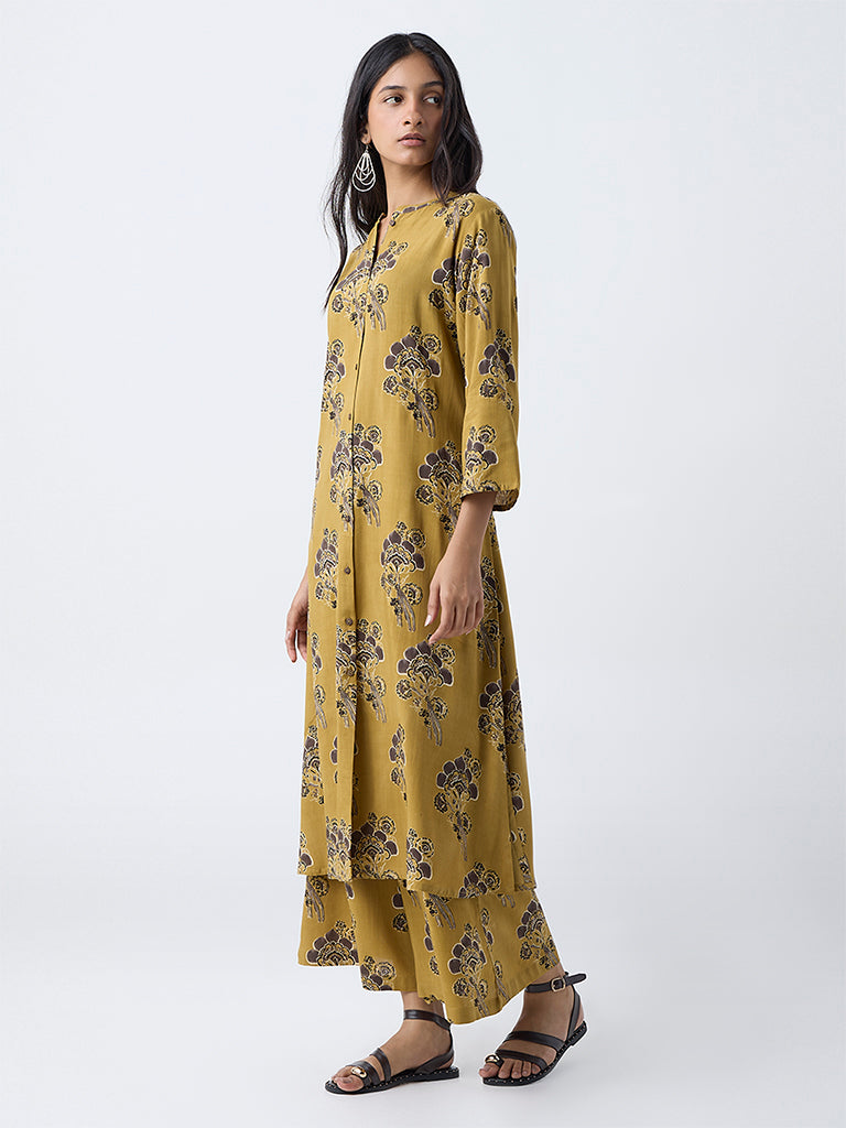 Utsa Mustard Floral Pattern Palazzos