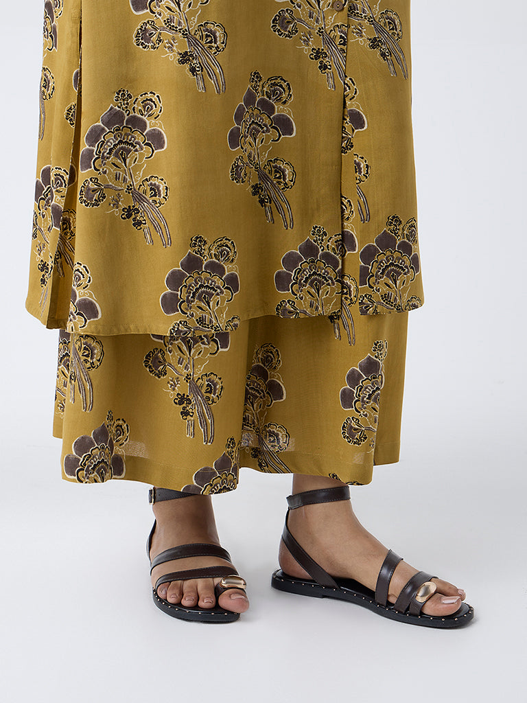 Utsa Mustard Floral Pattern Palazzos