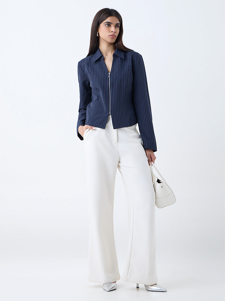 Wardrobe Navy Pinstriped Cotton Shirt