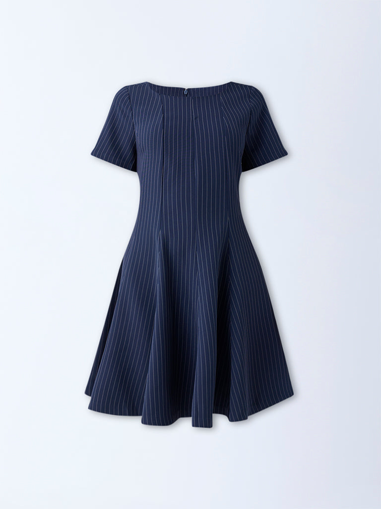 Wardrobe Navy Pinstriped Design A-Line Dress