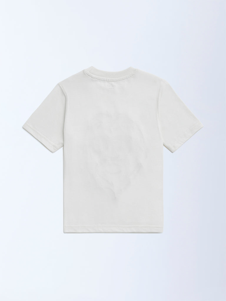 HOP Kids Off-White Lion Design Cotton T-Shirt