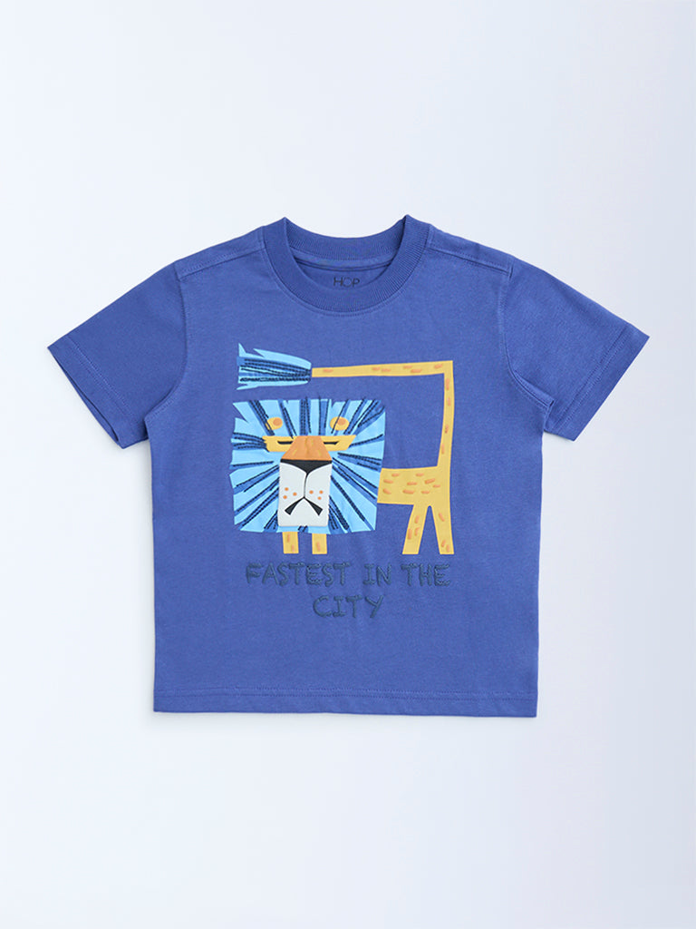 HOP Kids Blue Animal Design Cotton T-Shirt