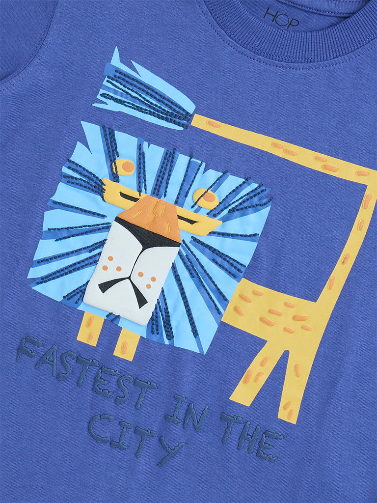 HOP Kids Blue Animal Design Cotton T-Shirt
