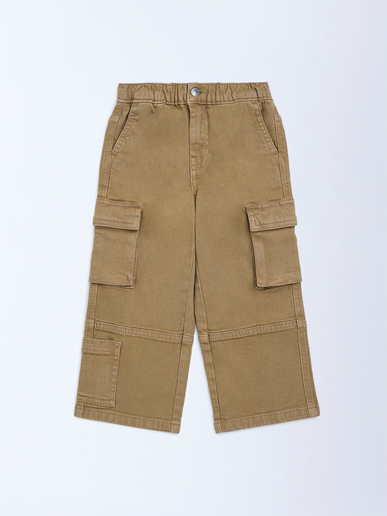 HOP Kids Taupe Relaxed-Fit Mid-Rise Cargo Jeans