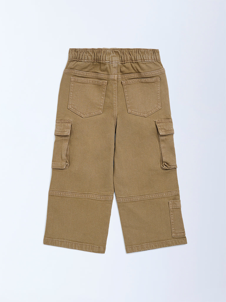 HOP Kids Taupe Relaxed-Fit Mid-Rise Cargo Jeans