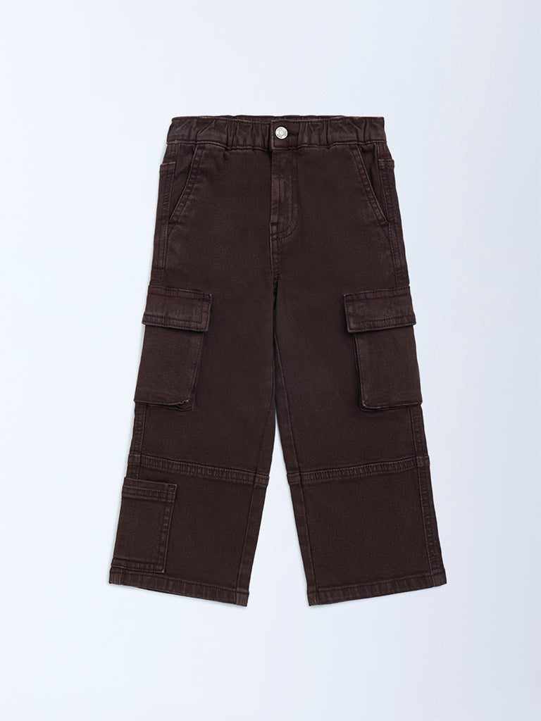 HOP Kids Dark Brown Relaxed-Fit Mid-Rise Cargo Jeans