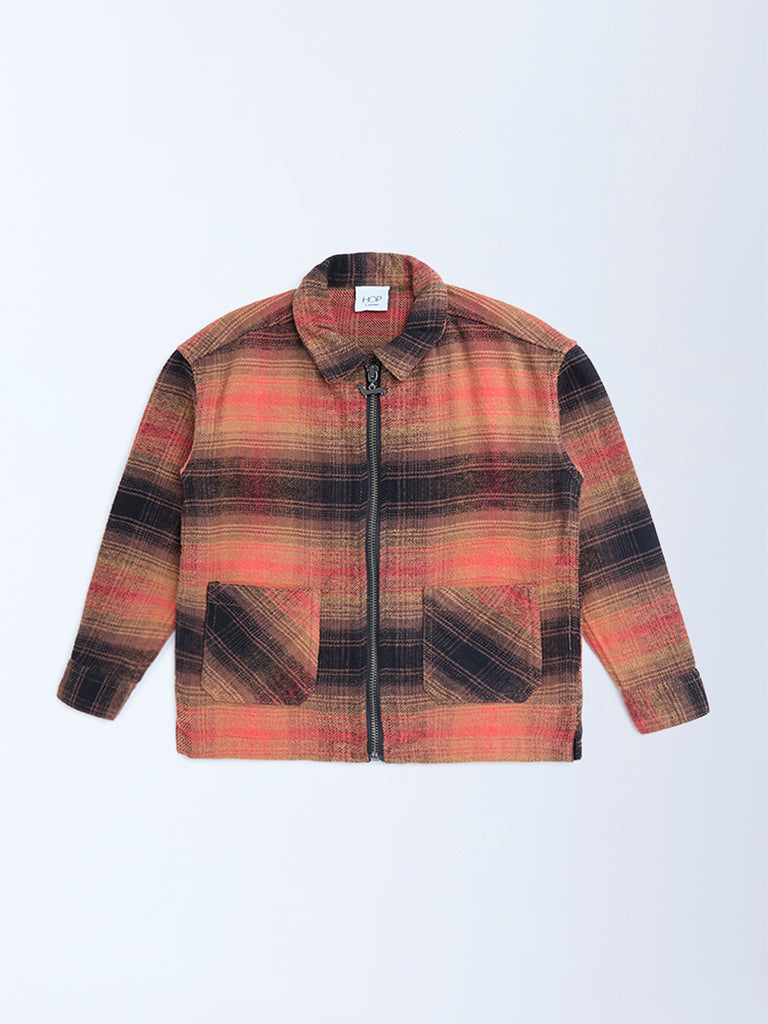HOP Kids Boys Rust Checkered Cotton Shirt