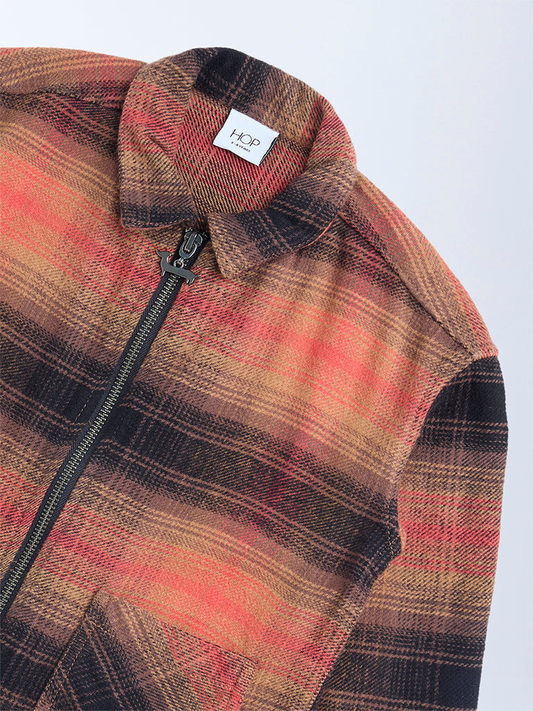 HOP Kids Boys Rust Checkered Cotton Shirt