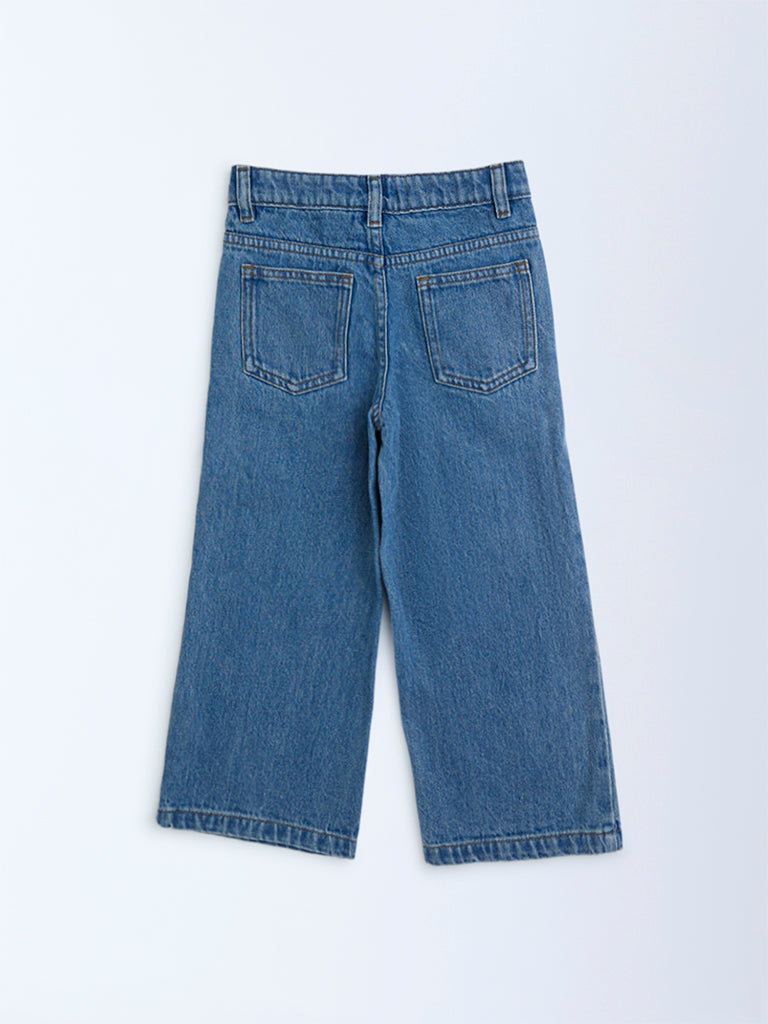 HOP Kids Blue Floral Design High-Rise Relaxed-Fit Jeans