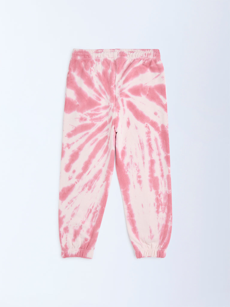 HOP Kids Dusty Pink Tie-Dye High-Rise Cotton-Blend Joggers
