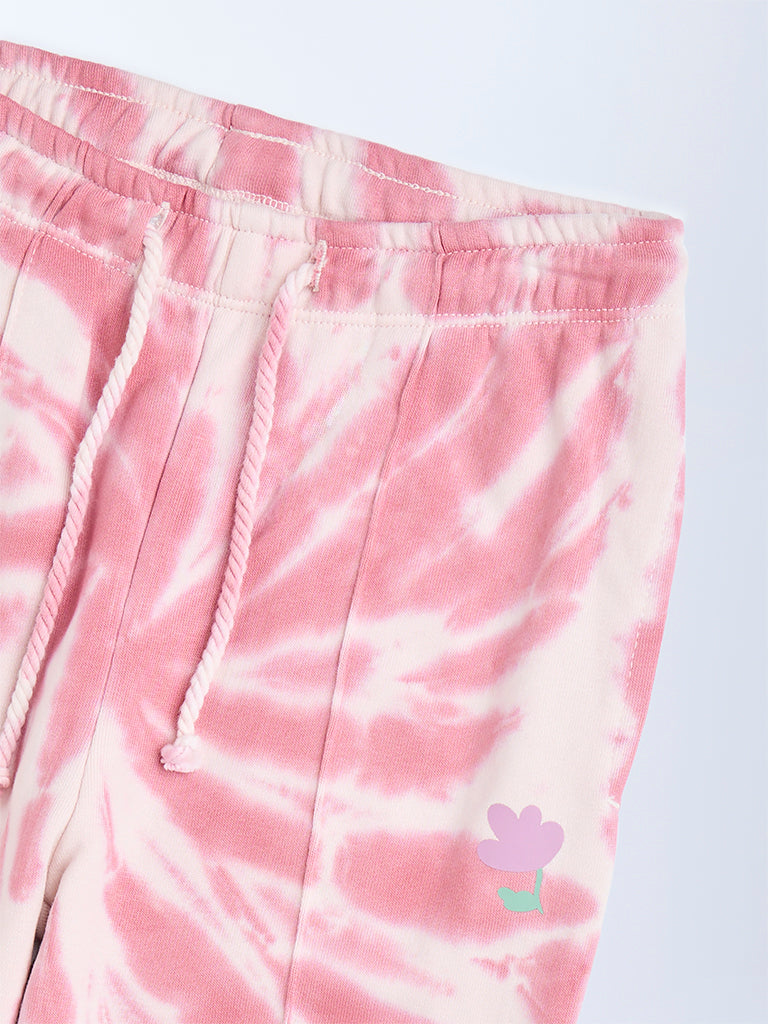 HOP Kids Dusty Pink Tie-Dye High-Rise Cotton-Blend Joggers