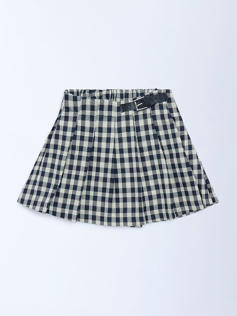 HOP Kids Girls Navy Checkered High-Rise Skirt