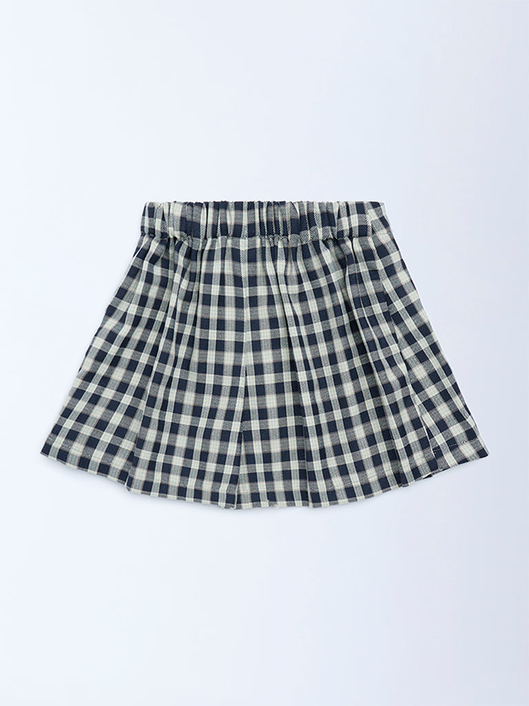 HOP Kids Girls Navy Checkered High-Rise Skirt