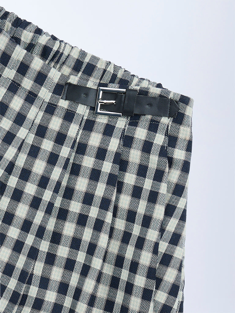 HOP Kids Girls Navy Checkered High-Rise Skirt