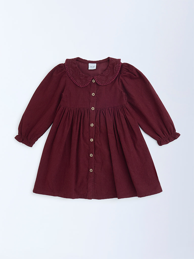 HOP Kids Wine Fit-and-Flare Cotton Dress