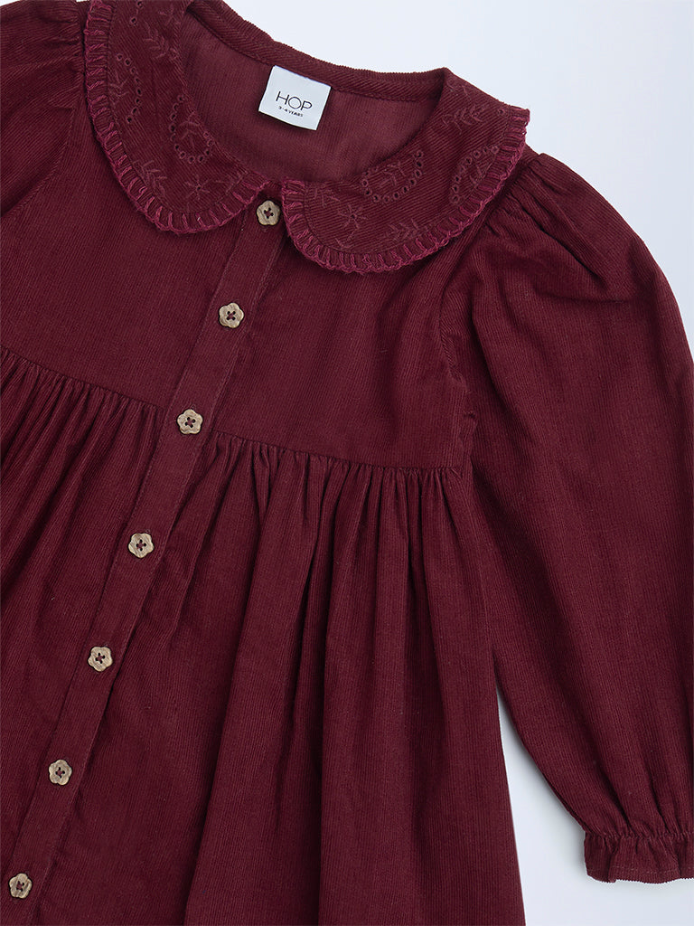 HOP Kids Wine Fit-and-Flare Cotton Dress