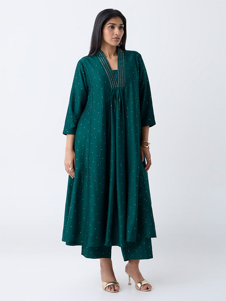 Diza Green Embellished A-Line Kurta