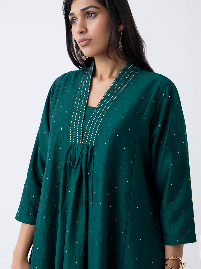Diza Green Embellished A-Line Kurta