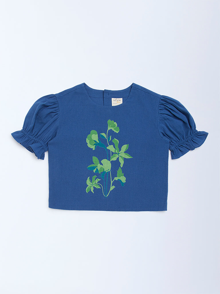 Utsa Kids Navy Botanical Design Cotton Top - (8-14yrs)