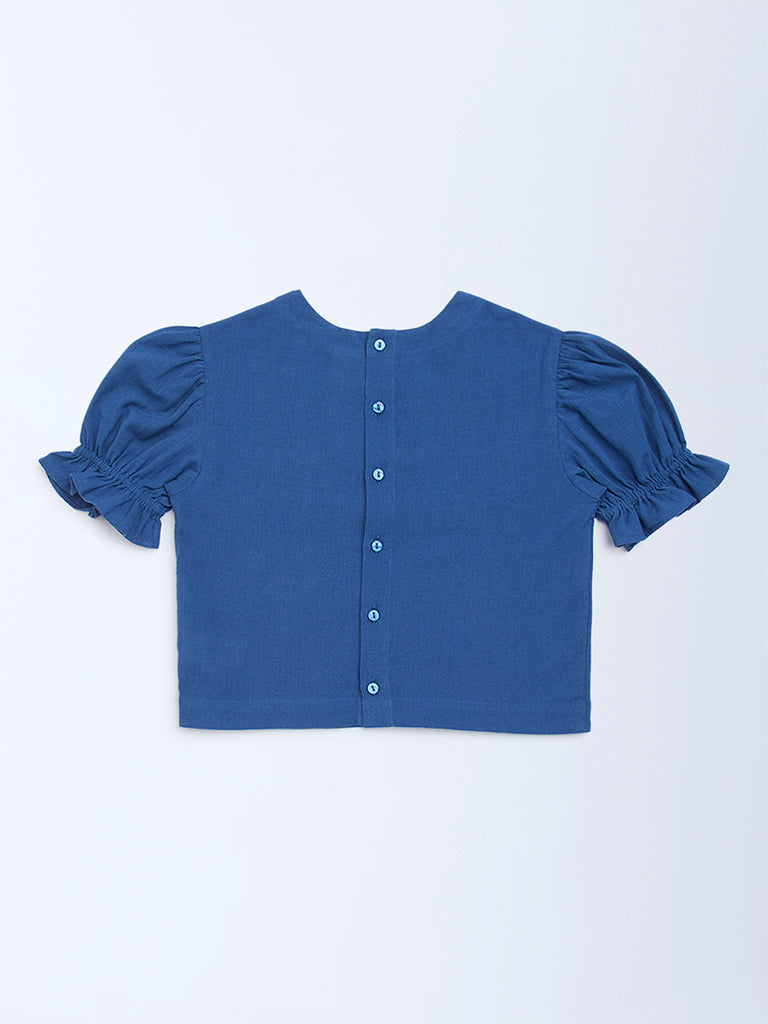 Utsa Kids Navy Botanical Design Cotton Top - (8-14yrs)