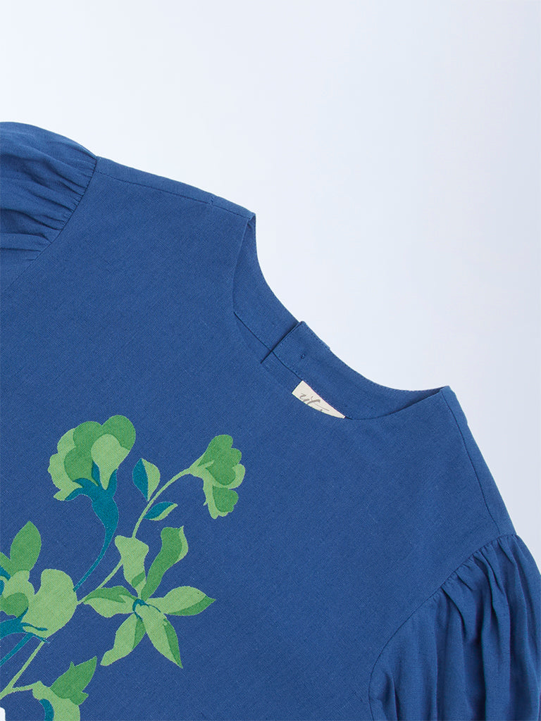 Utsa Kids Navy Botanical Design Cotton Top - (8-14yrs)