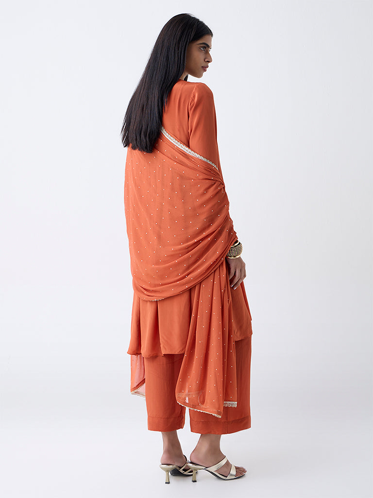 Vark Rust Floral Embroidered A-Line Ethnic Set