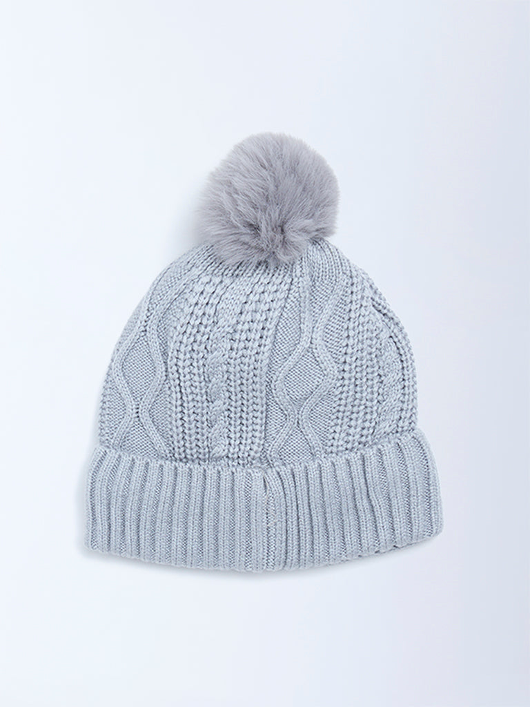 Westside Accessories Grey Knit-Textured Beanie