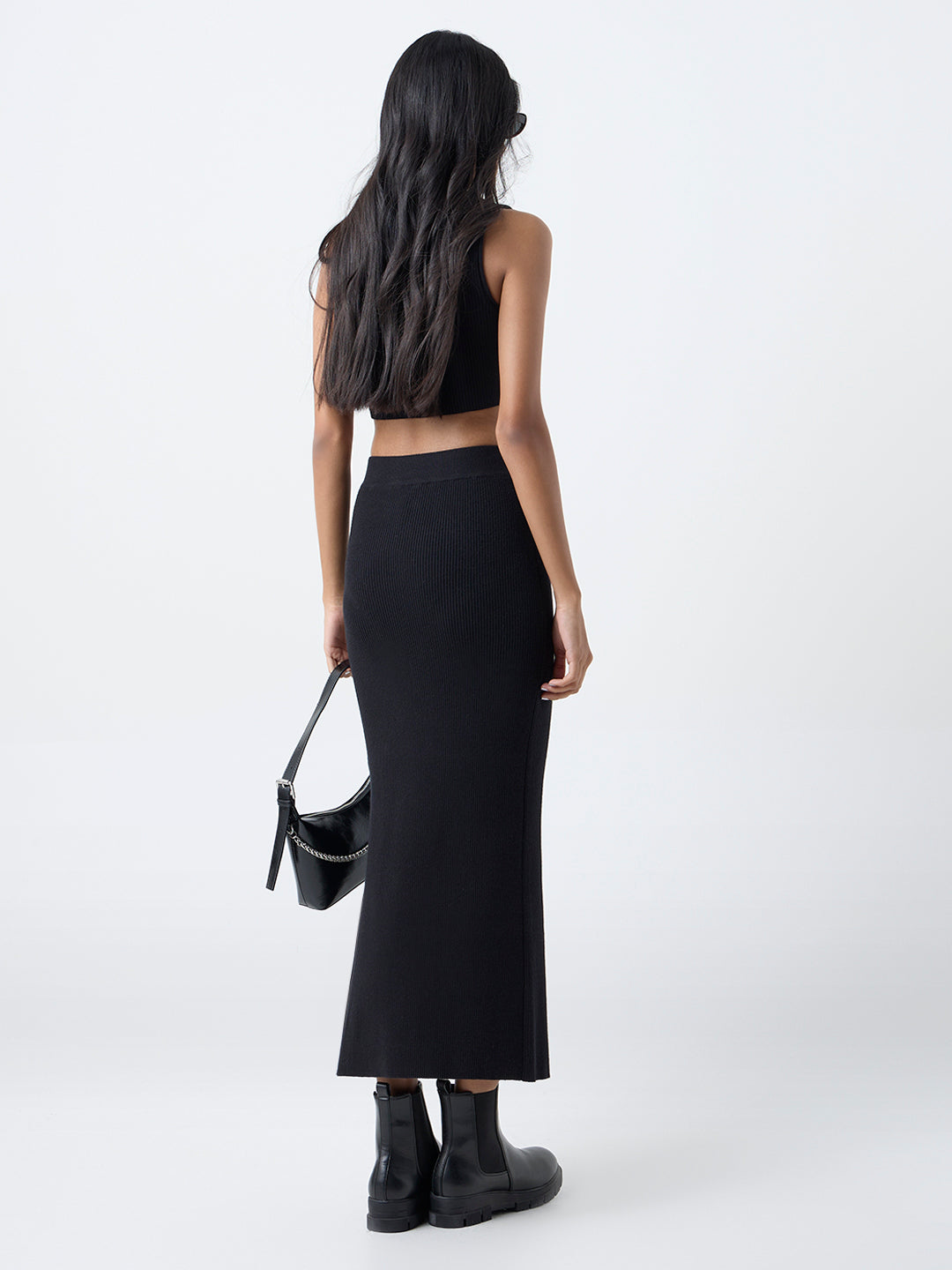 Nuon Black Ribbed-Textured High-Rise Skirt