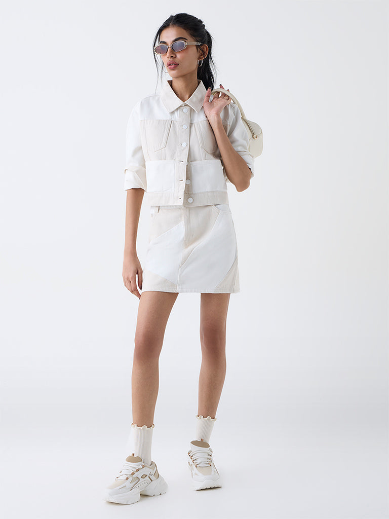 Nuon Off-White Colour-Block Denim Jacket