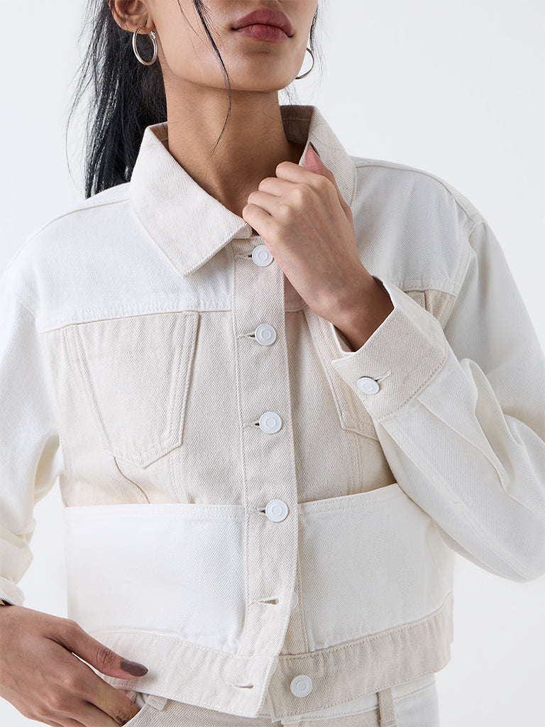 Nuon Off-White Colour-Block Denim Jacket