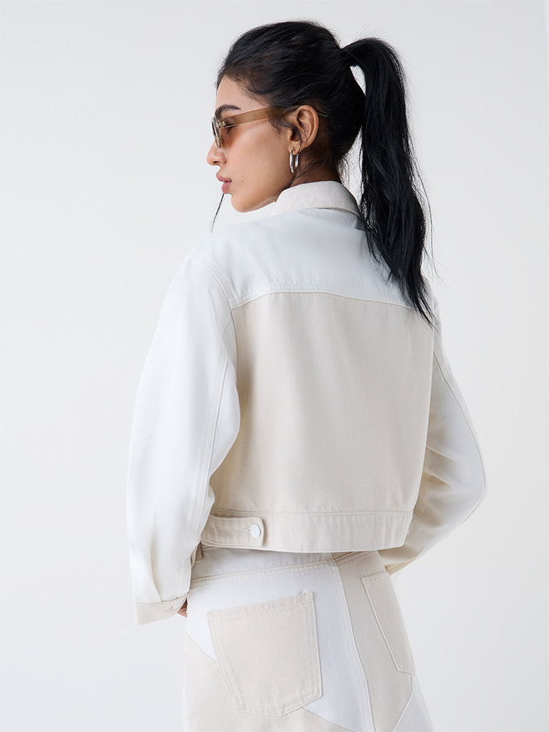 Nuon Off-White Colour-Block Denim Jacket